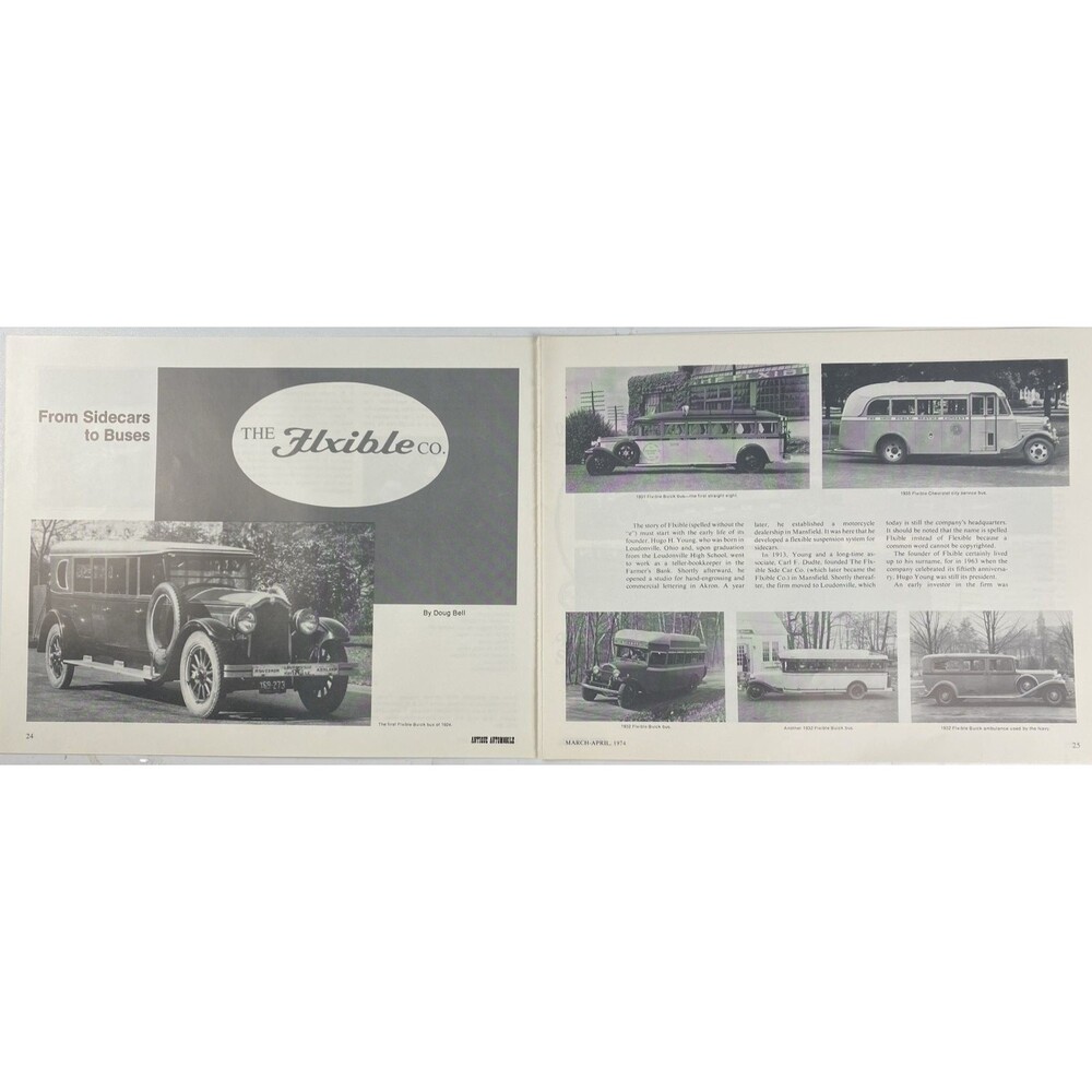 Antique Automobile '74 11-Page Article "The Flexible Co: From Sidecars to Buses"